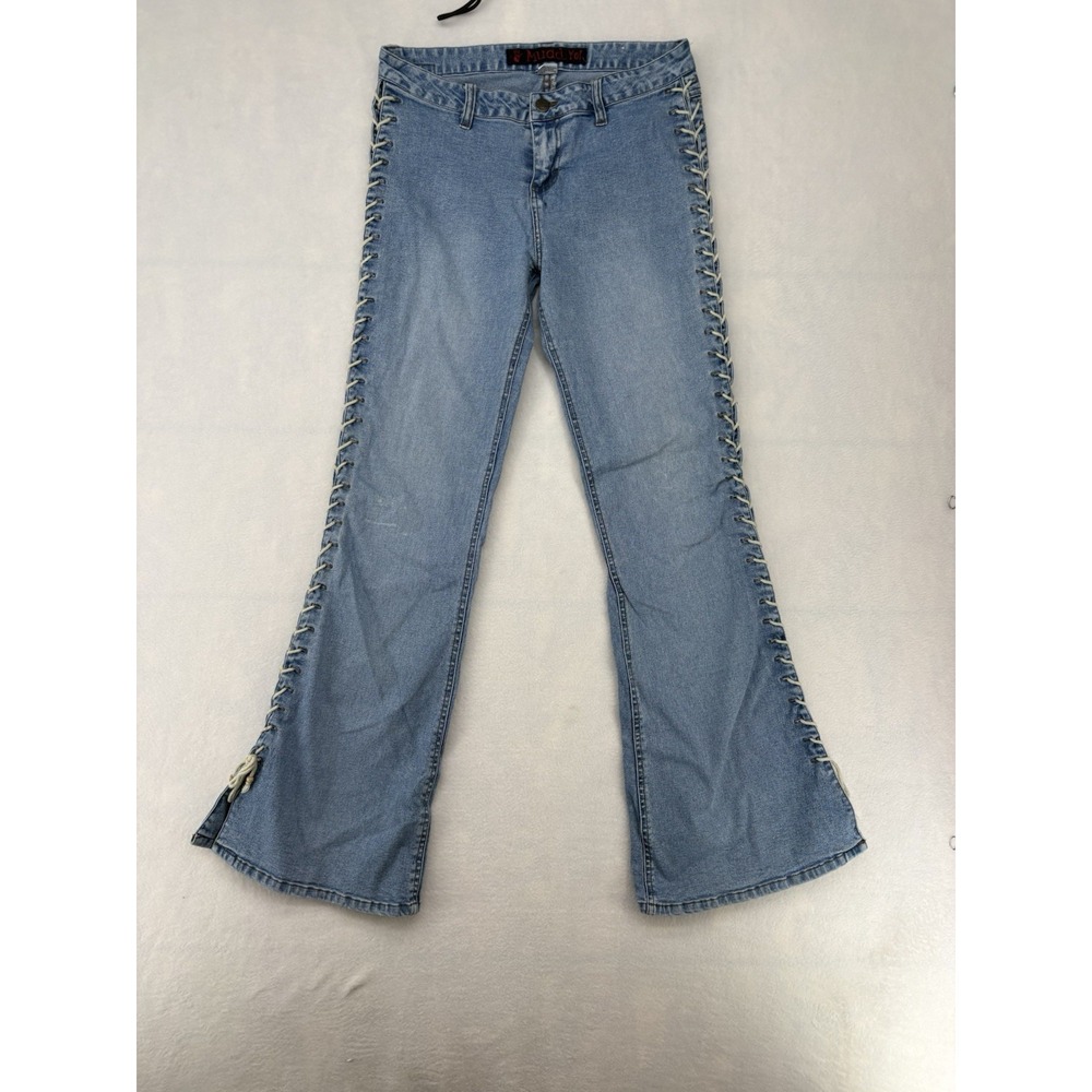 Vintage Mudd Yo! Flare Jeans Y2K Lace Up Side Hip Hugger Low Rise Size 11
